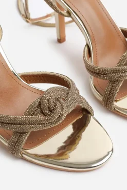 'Adana' Diamante Knot Detail With Cross Over Ankle Strap High Heels
