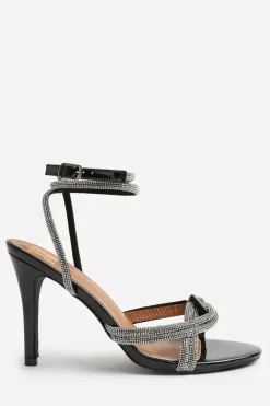 'Adana' Wide Fit Diamante Knot Detail With Cross Over Ankle Strap High Heels