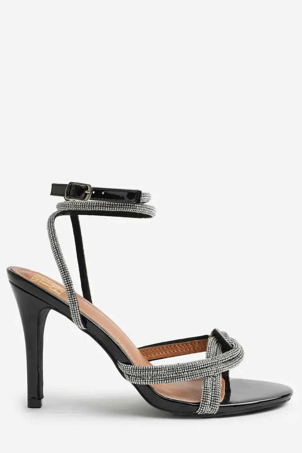 'Adana' Wide Fit Diamante Knot Detail With Cross Over Ankle Strap High Heels