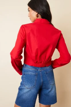 'Aero' Cropped Elasticated Hem Boxy Long Sleeve Shirt