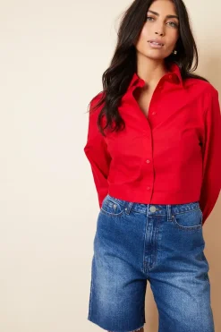 'Aero' Cropped Elasticated Hem Boxy Long Sleeve Shirt