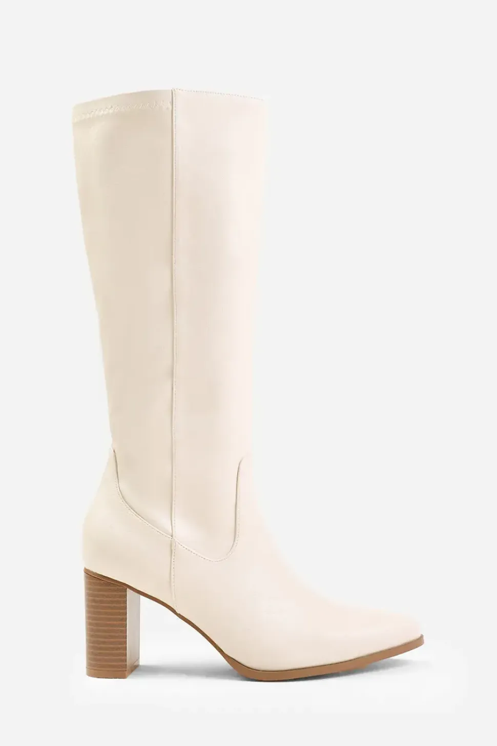 'Alpha' Stretch Wide Calf Block Heel Knee High Boots With Stitch Detail