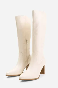 'Alpha' Stretch Wide Calf Block Heel Knee High Boots With Stitch Detail