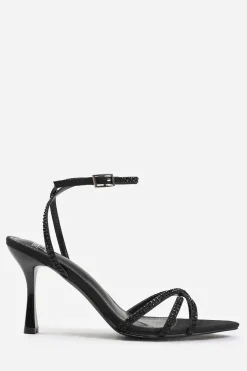 'Audra' Wide Fit Cross Over Strap With Gem Detailing Heels