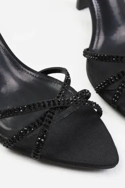 'Audra' Wide Fit Cross Over Strap With Gem Detailing Heels