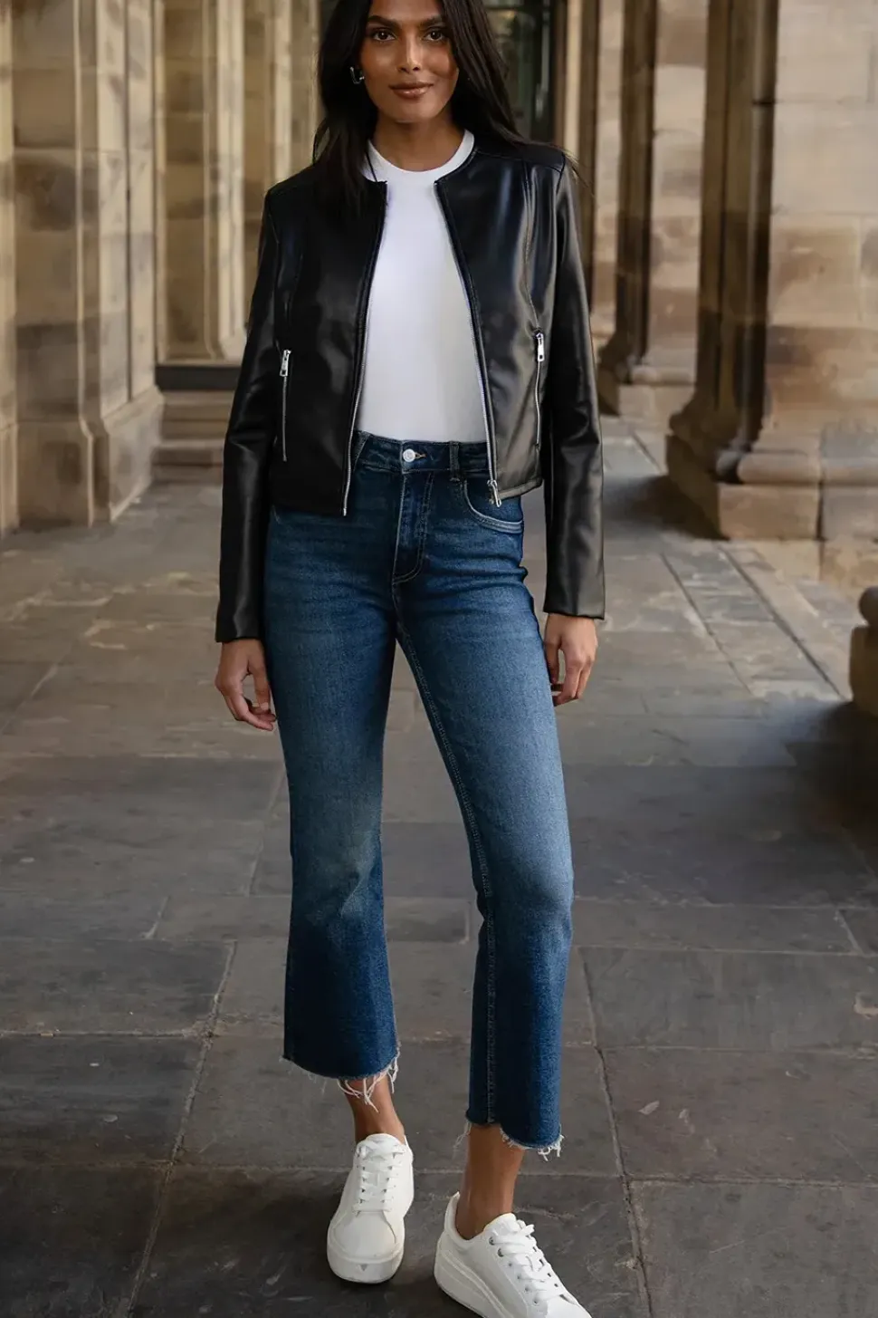 'Bazzar' Collarless PU Faux Leather Jacket
