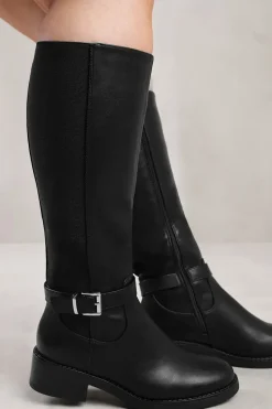 'Bode' Stretch Wide Calf Knee High Boots With Buckle Detail