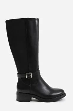'Bode' Stretch Wide Calf Knee High Boots With Buckle Detail