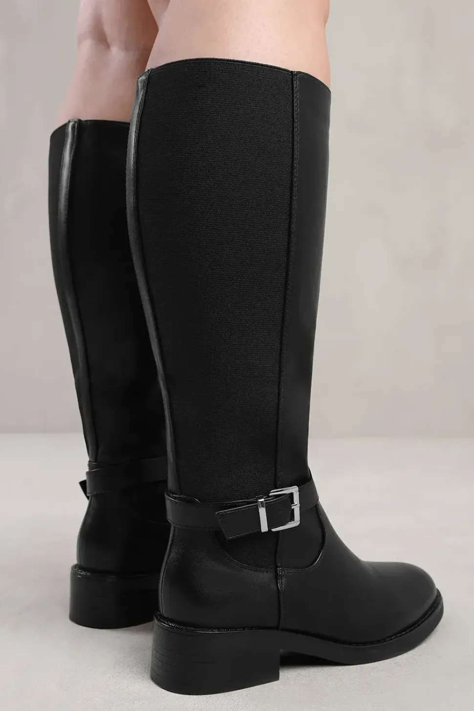 'Bode' Stretch Wide Calf Knee High Boots With Buckle Detail