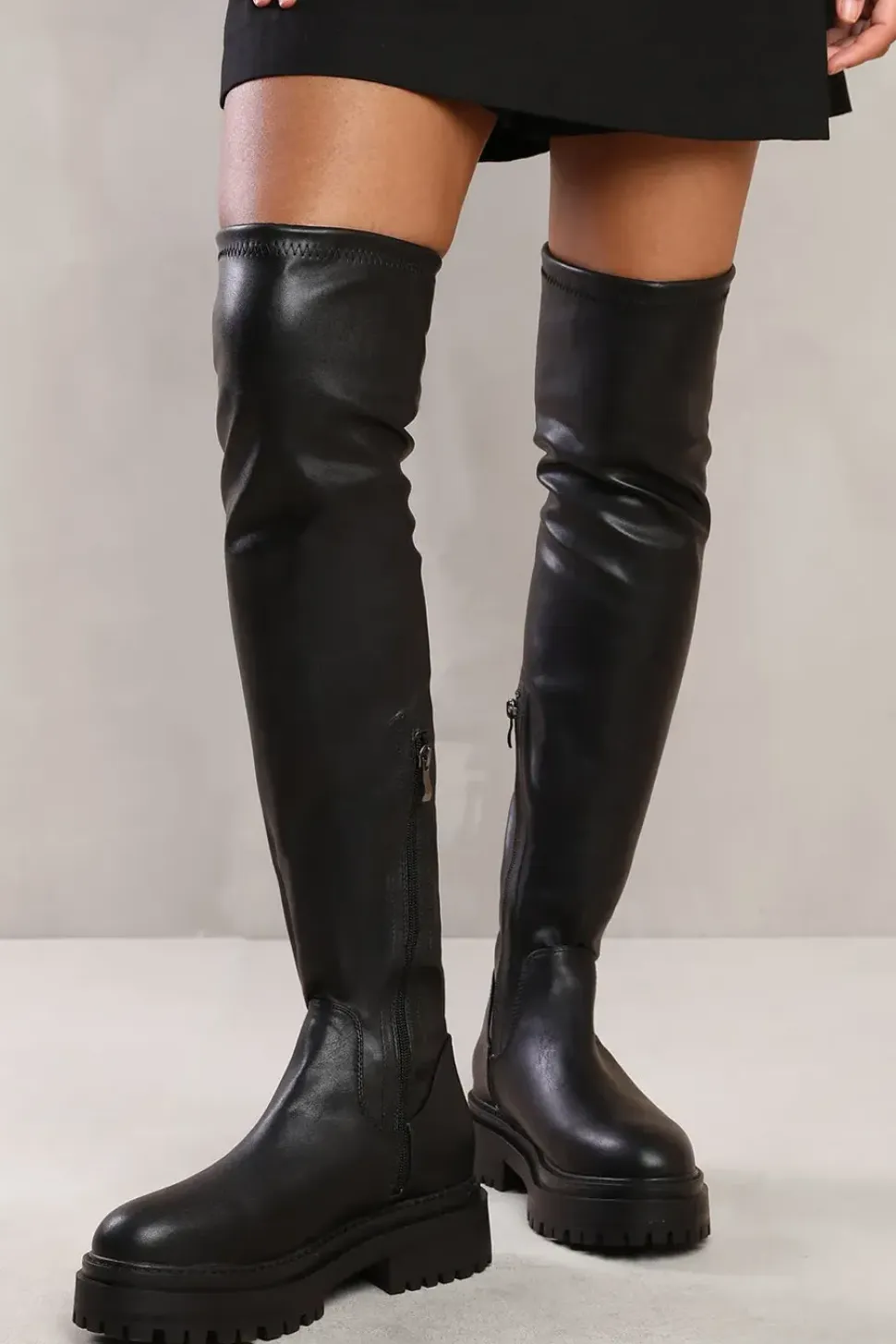 'Calista' Chunky Over The Knee Boot With Lace Detail