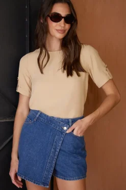 'Camilla' Short Roll Sleeve T-Shirt Blouse