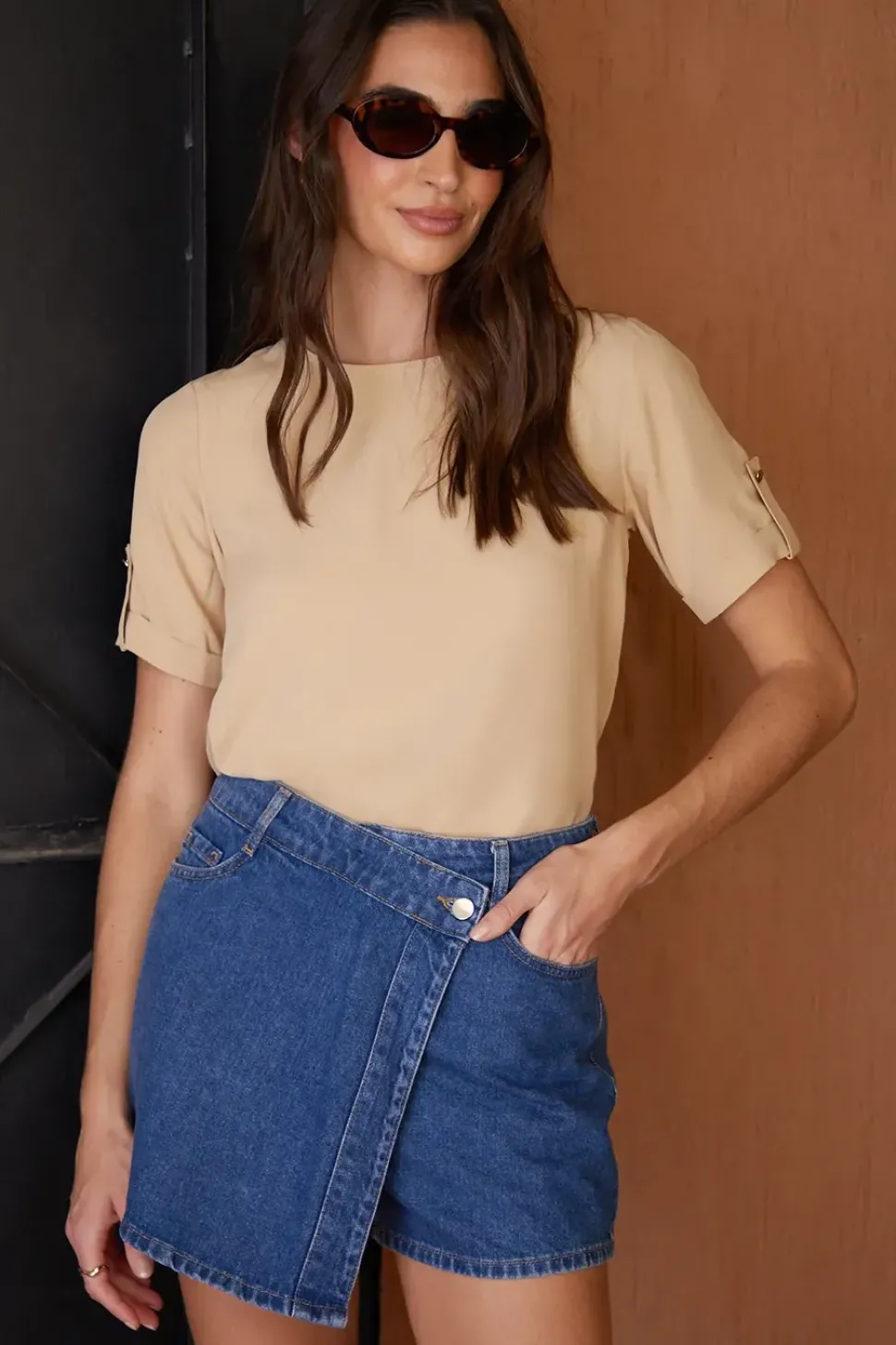 'Camilla' Short Roll Sleeve T-Shirt Blouse
