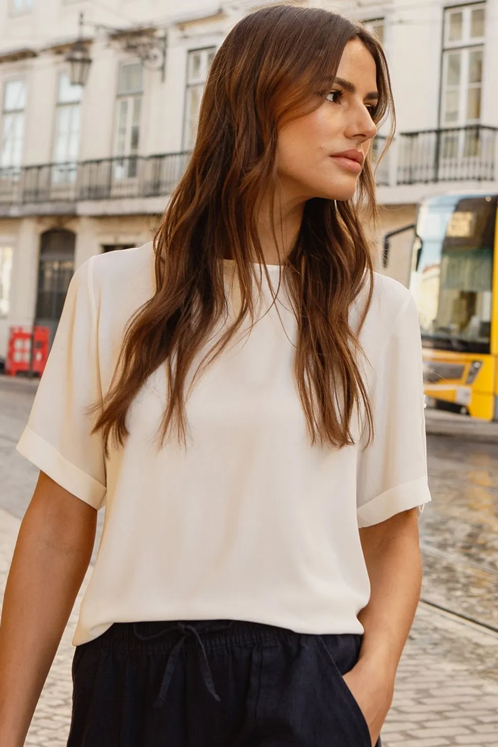'Camilla' Short Roll Sleeve T-Shirt Blouse