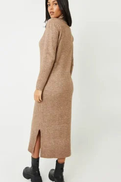 'Cappucino' Roll Neck Knitted  Maxi Dress
