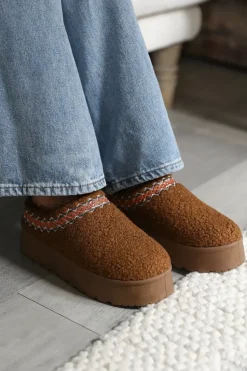 'Coconut' Flatform Aztec Detail Low Ankle Slipper Boots