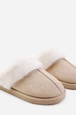 'Comfort' Slip On Slippers With Fur Trim