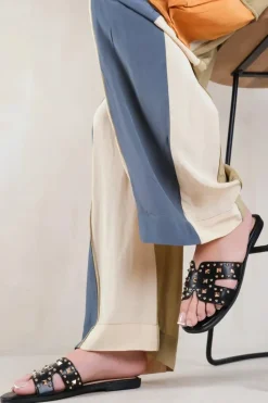 'Commet' Cut Out Strap Flat Sandals With Diamante Detail