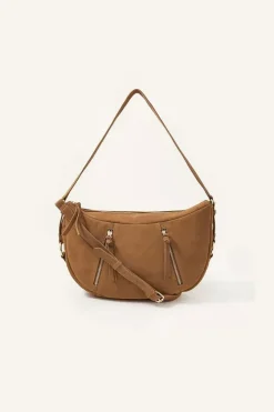 'Dana' Zip Suede Shoulder Bag