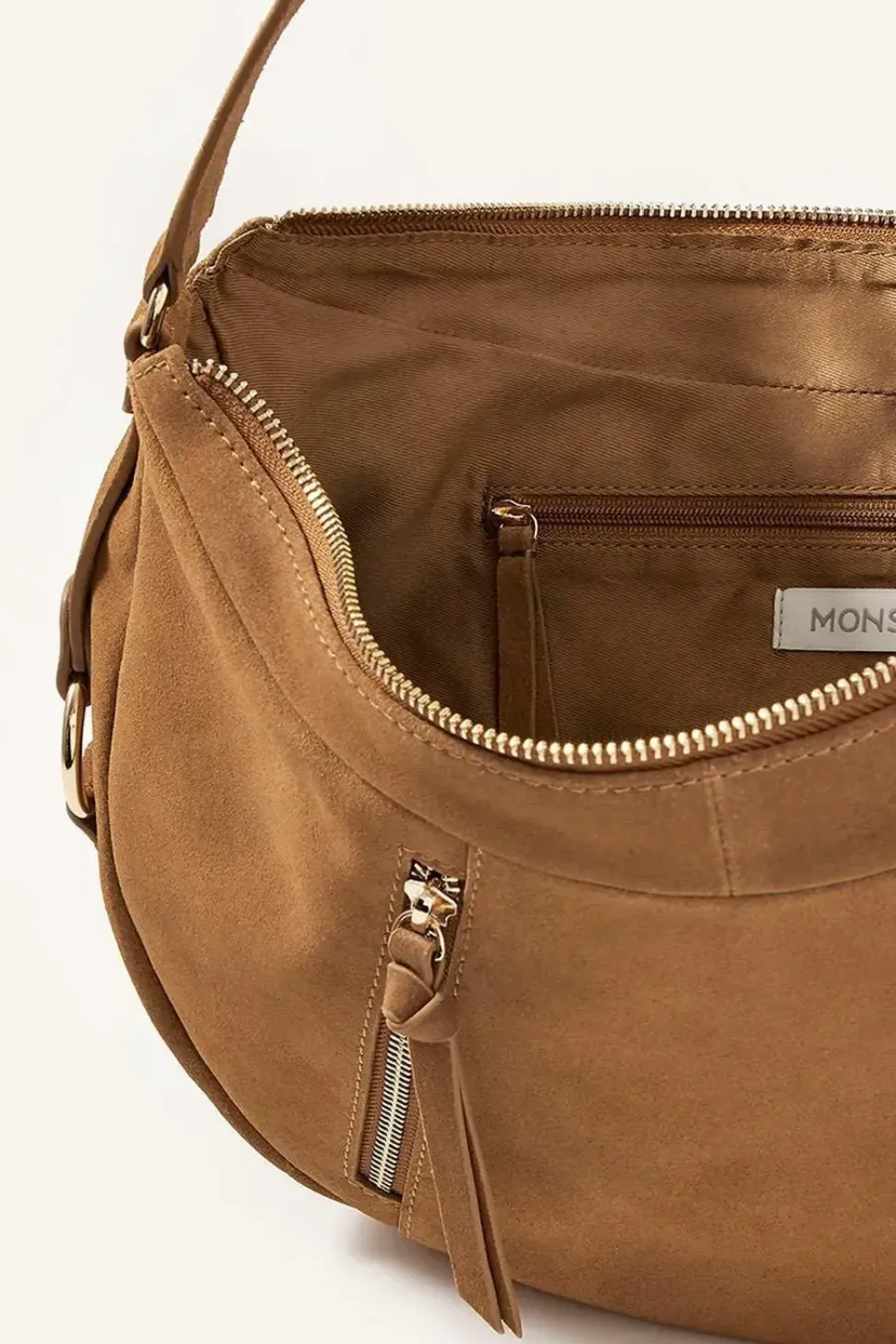 'Dana' Zip Suede Shoulder Bag