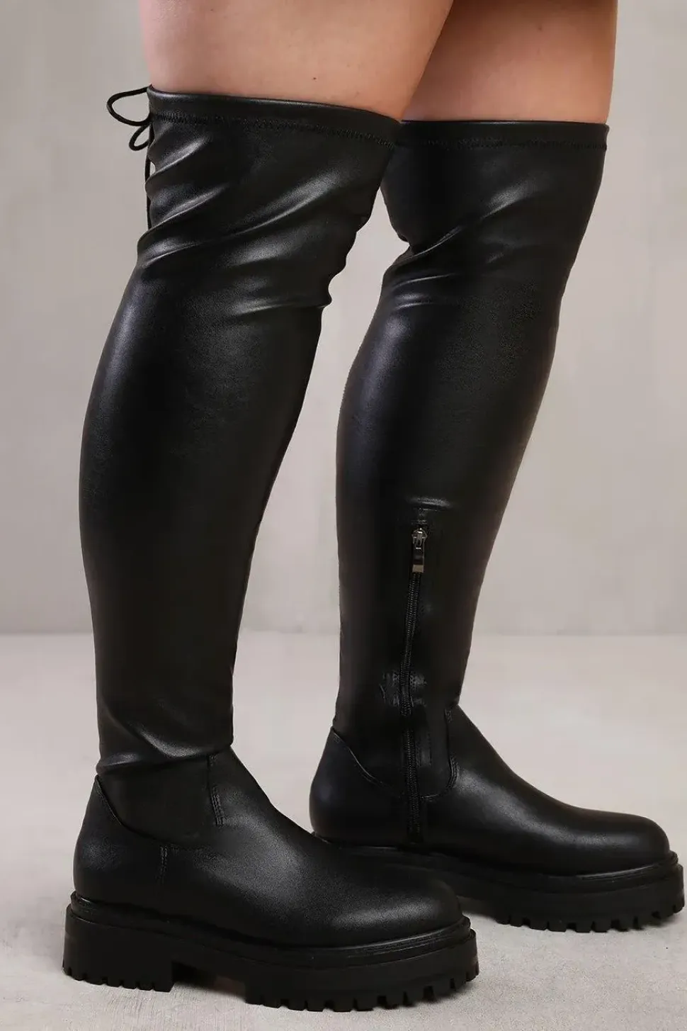 'Dawn' Stretch Wide Calf Chunky Over The Knee Boot With Lace Detail