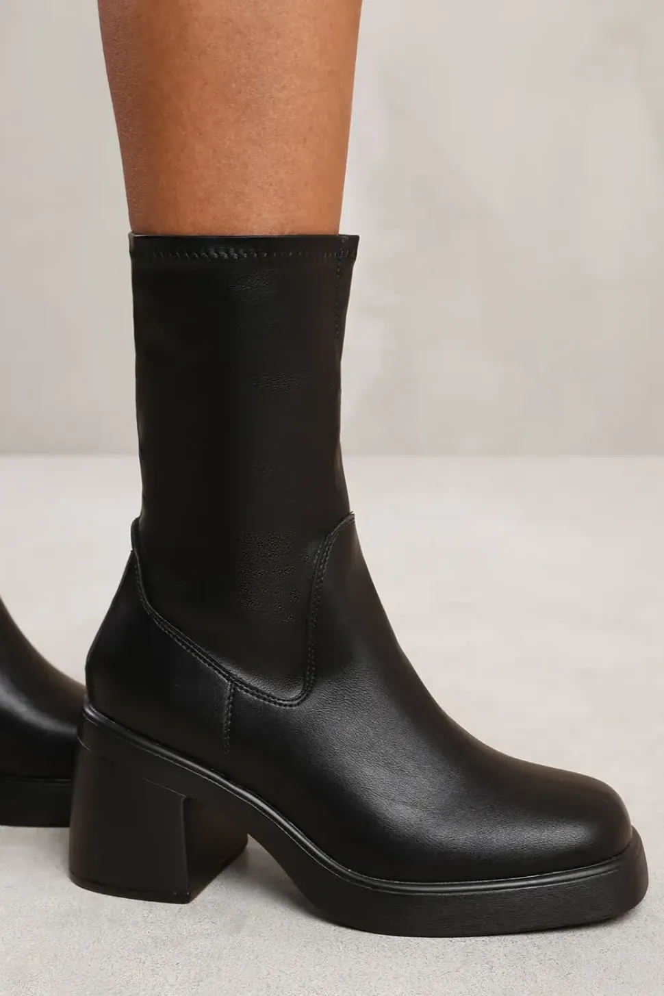 'Della' Mid Calf Boot With Chunky Heel