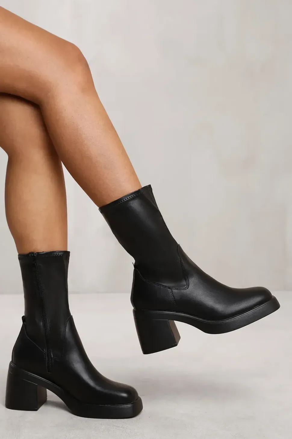 'Della' Mid Calf Boot With Chunky Heel