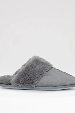 'Denver' Faux Suede Faux Fur Lined Mule Slippers