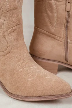 'Desert' Cowboy Boots With Self Color Embroidery And Side Zip