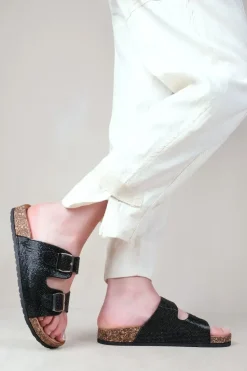 'Double' Up Two Strap Flat Sandals With Diamante Detail