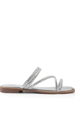 'Dream' Extra Wide Strappy Flat Slider Sandals With Diamante Detail