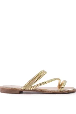 'Dream' Strappy Flat Slider Sandals With Diamante Detail