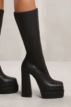 'Elsie' Below Knee Block Heel Platform Boot