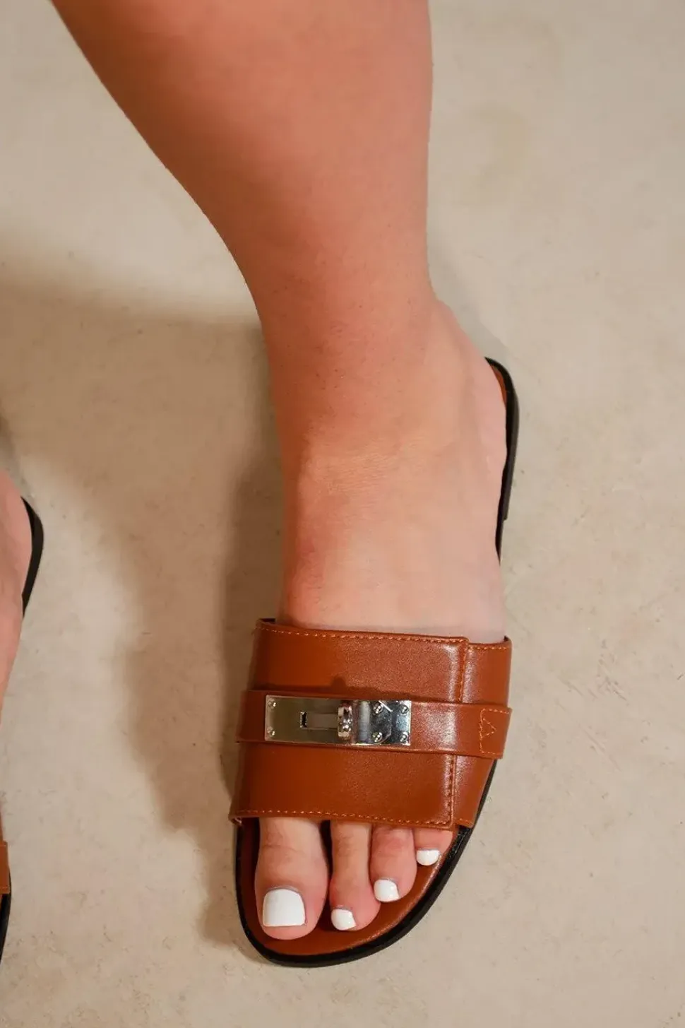 'Emmeline' Single Band Slider Sandals With Buckle Detail