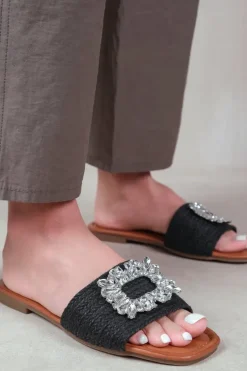 'Farrah' Flat Sandals With Embellished Detail Single Band
