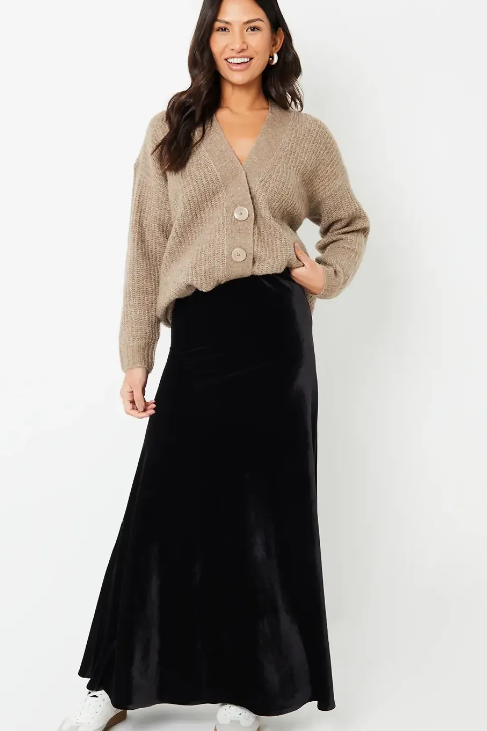 'Fauna' Velvet Flared Pull On Maxi Skirt