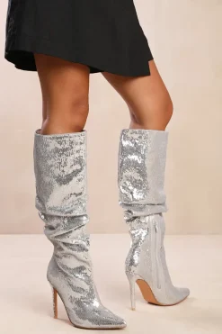 'Glimmer' Below Knee Sequin Slouch Boots
