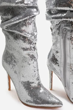 'Glimmer' Below Knee Sequin Slouch Boots