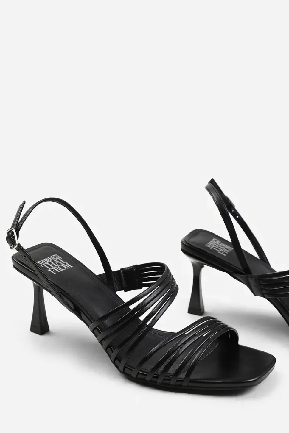 'Hailey' Square Toe Low Block Slingback Heel With Multi Strap Detail