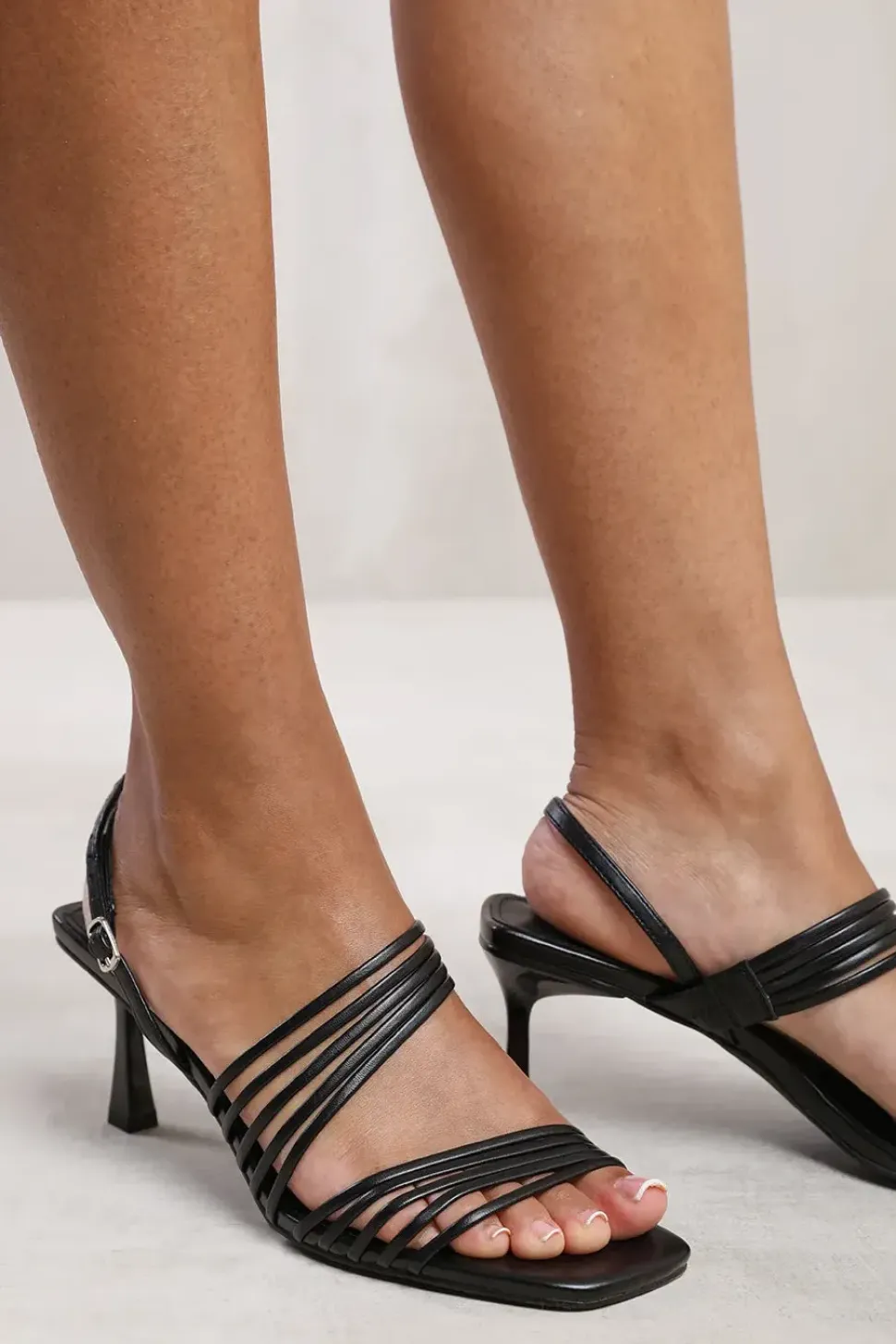 'Hailey' Wide Fit Square Toe Low Block Slingback Heel With Multi Strap Detail
