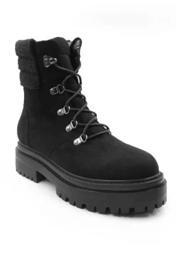 'Heidi' Platform Lace Up Boot With Side Zip And Faux Wool Detail Around The Ankle