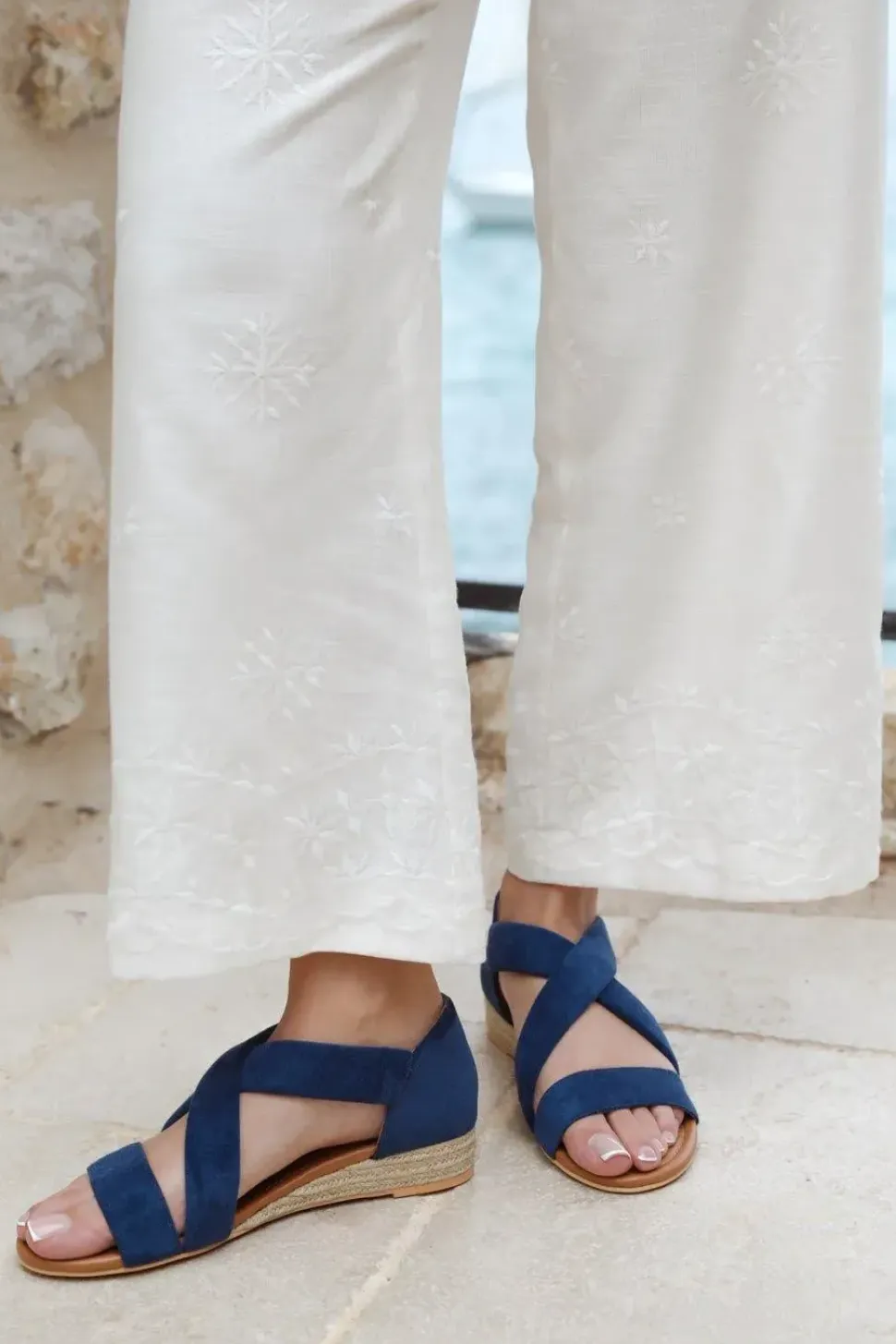 'Hummingbird' Low Wedge Shoes With Cross Over Strap