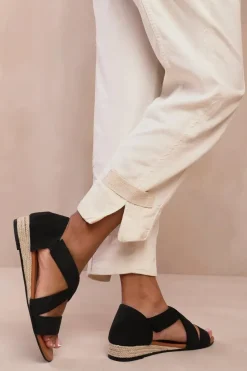 'Hummingbird' Wide Fit Low Wedge Shoes With Cross Over Strap