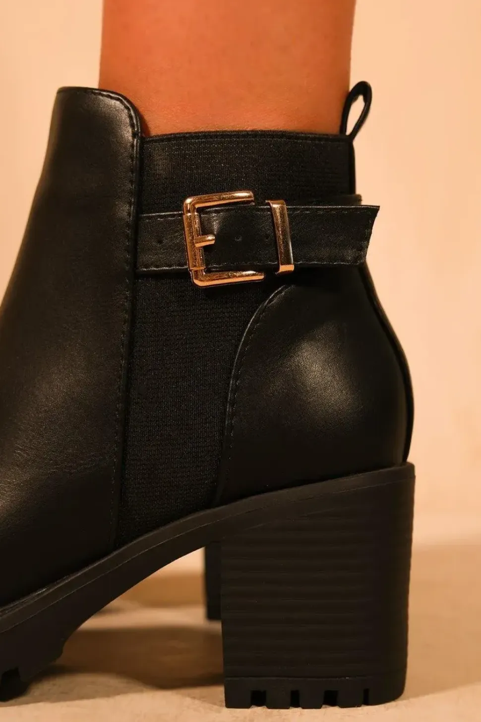 'Kali' Mid Block Heel With Buckle Detail Stretch Ankle Boots