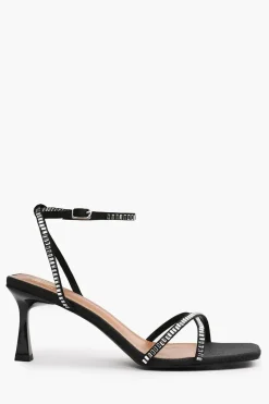 'Kenia' Wide Fit Square Toe Low Block Heel With Diamante Cross Over Strap Detail