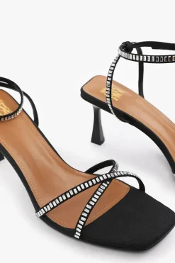 'Kenia' Wide Fit Square Toe Low Block Heel With Diamante Cross Over Strap Detail
