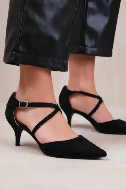 'Kennedi' Wide Fit Low Kitten Heel With Crossover Strap