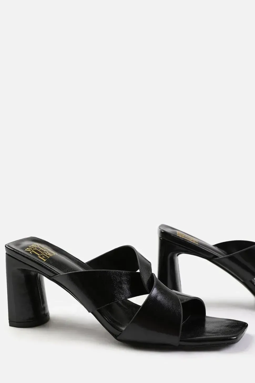 'Kenya' Twist Over Strap Block Heel Mules