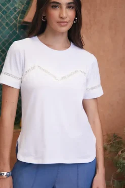 'Kirsten' Lace Detail Cotton T-Shirt