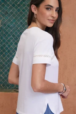 'Kirsten' Lace Detail Cotton T-Shirt