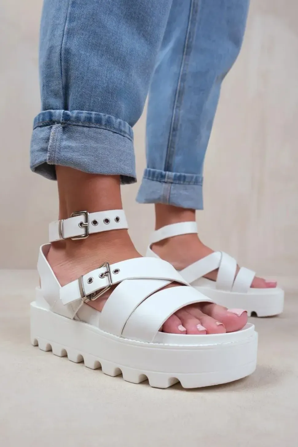 'Layla' Wide Fit Buckle Strap Platform Sandals